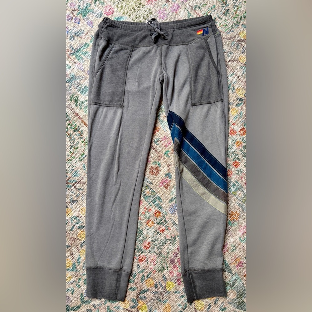 Aviator Nation Gray Sweatpants Joggers Blue Stripes size S